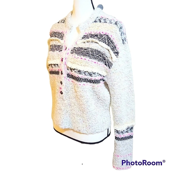 FREE PEOPLE COLOR POP HENLEY PULLOVER SWEATER SZ S EMBROIDERY FRINGE TRIM BOHO - Picture 7 of 15